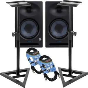 (2) PreSonus Eris Studio 8 8-inch Powered Studio Monitor, Monitor Stands, (2) XLR Cables Bundle