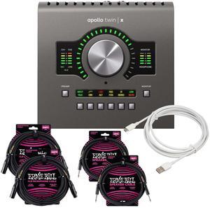 Universal Audio Apollo Twin X USB DUO Heritage Edition, (2) ErnieBall XLR Cable, (2) ErnieBall 1/4 Cable, USB-C Cable Bundle