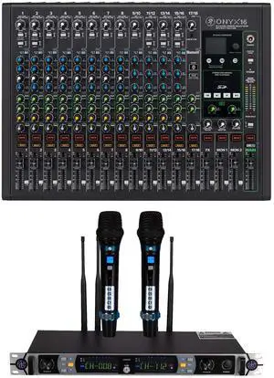 Mackie Onyx16 16-channel Analog Mixer, PSG AUDIO UGX20II Dual Wireless Mic Bundle