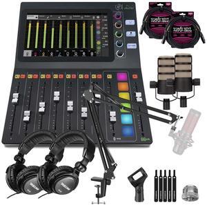 Mackie DLZ Creator 12-channel Digital Mixer, (2) Rode PodMic, (2) ErnieBall XLR, (2) Tascam TH02, Desk Boom Stand Bundle