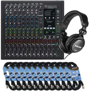 Mackie Onyx12 12-channel Analog Mixer, (12) XLR Cables, Tascam TH-02 Bundle
