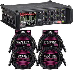 Zoom F8n Pro Multitrack Field Recorder, (4) ErnieBall XLR 25FT Cables Bundle