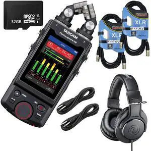 TASCAM Portacapture X8 Multi-recorder, ATH-M20X, 32GB MicroSD Card, (2) 1/4 Cables, (2) XLR Cables Bundle