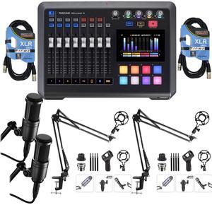 TASCAM Mixcast 4 Podcast Workstation, (2) AT2020 Mic, (2) Puroma Mic Boom Arm, (2) XLR Cables Bundle
