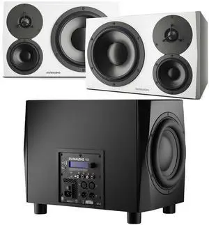 (2) Dynaudio LYD 48  3-Way Speakers (Left/Right  White), Dynaudio 18S (Black) Powered Studio Subwoofer Bundle
