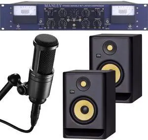 Manley Variable Mu Stereo Compressor Limiter, (2) KRK RP5G4 Studio Monitors, Audio Technica AT2020 Mic Bundle