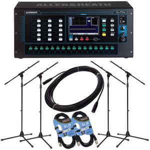 Allen & Heath Qu-Pac Rack Digital Mixer, Audio 50FT Ethercon Cable, (4) Mic Stands, (4) XLR Cables Bundle