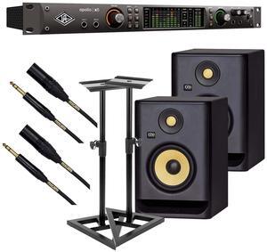 Universal Audio Apollo x8 Heritage Edition 18 x 24 Thunderbolt, (2) KRK RP5G4 Monitors, Monitor Stands, (2) Mogami XLR to 1/4 Bundle
