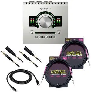 Universal Audio Apollo Twin USB Heritage Edition, Thunderbolt 3 Cable, (2) Mogami XLR to 1/4, (2) ErnieBall 1/4 Cables Bundle