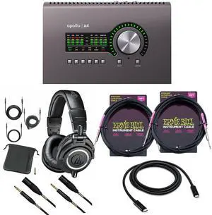 Universal Audio Apollo x4 Heritage Edition, Thunderbolt 3 Cable, (2) Mogami XLR to 1/4, (2) ErnieBall 1/4 Cables, AT ATH-M50X Bundle