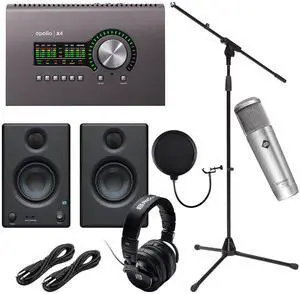 Universal Audio Apollo x4 Heritage Edition, Presonus Eris3.5 Monitor, (2) 1/4 Cables, Presonus HD9, Presonus PX-1, Mic Stand, POP Filter Bundle