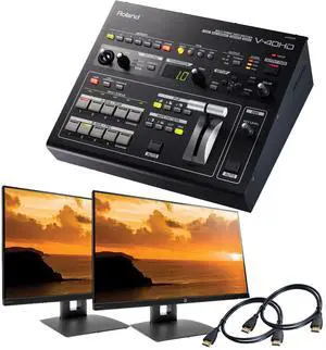 Roland V-40HD Multi-Format Video Switcher, (2) HP VH240a 23.8-Inch Full HD 1080p, (2) HDMI Cables Bundle