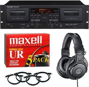 Tascam 202MKVII Rackmount USB,(4) RCA Cables, AT ATH-M30X, Maxell 108562 5 Pack Bundle