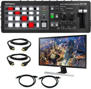 Roland XS-1HD Multi-Format Matrix Switcher, Samsung 28-Inch 4K Monitor, (2) HDMI Cables, (2) RCA Cables Bundle