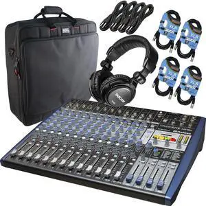 PreSonus StudioLive AR16c USB-C, Gator G-MIXERBAG-2020 Bag, Tascam TH02, (4) XLR cables, (4) 1/4 cables Bundle