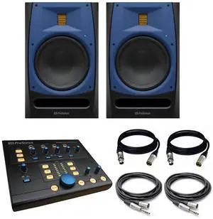 (2) Presonus R80 150w Active Powered 8 AMT Studio Monitors + PreSonus Monitor Station V2 Desktop Studio Control Center and Cables