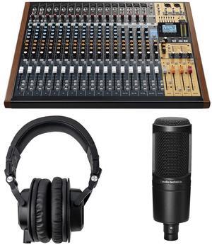 Tascam Model 24  Digital Mixer, Recorder, and USB Audio Interface + Tascam TH-07 High-Definition Monitor Headphones (Black) and Audio-Technica AT2020 Cardioid Condenser Microphone