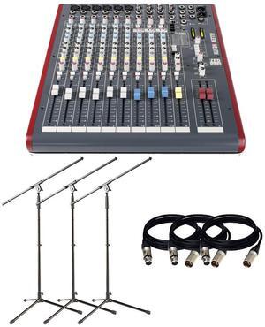 Allen & Heath ZED-12FX  12-Channel Recording Mixer with USB Connection and Effects + (3) Microphones Stand and (3) XLR Cables 15FT