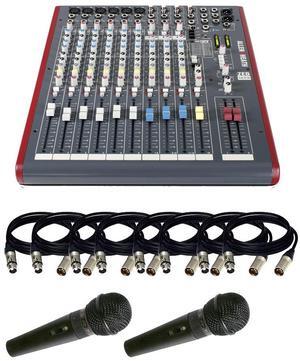 Allen & Heath ZED-12FX  12-Channel Recording Mixer with USB Connection and Effects + (8) XLR Cables 15FT and (2) Wired Microphones