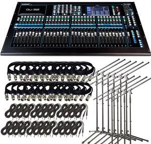 Allen & Heath Qu-32C 38-In/28-Out Digital Mixer + (32) Xlr Cables 15FT + (32) TRS Cables and (10) Mircrophones Stand