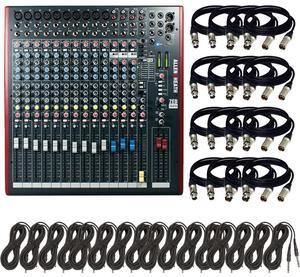 Allen & Heath ZED-16FX 16-Channel Recording and Live Sound Mixer with FX & USB + (16) XLR to XLR Cables 15FT Ea + (16) TRS to TRS Cables 15FT Ea