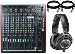 Allen & Heath ZED-16FX 16-Channel Recording and Live Sound Mixer with FX & USB + Audio-Technica ATH-M50x Monitor Headphones (Black) and Cables