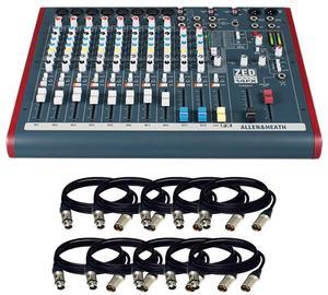 Allen & Heath ZED60-14FX Live and Studio Mixer with Digital FX and USB Port & (10) XLR to XLR Cables 15FT Ea