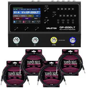 Valeton GP-200LT Amp Modeling Multi-Effects Processor, (4) ErnieBall 1/4 Cable Bundle