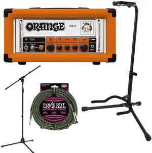 Orange OR15H 15W Tube Head (Orange), Guitar Stand, Mic Stand, Ernie Ball P06077 Bundle
