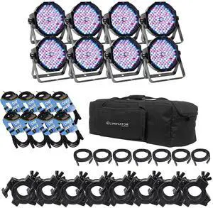 Eliminator Mega Flat PAK8 EP Lighting Pack  (8) Clamps  (8) DMX Cables Bundle
