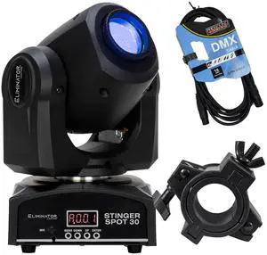 Eliminator Stinger Spot 30 30W LED Mini Moving Head, DMX Cable, O Clamp Bundle