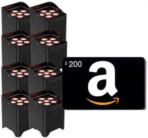 (8) Chauvet DJ Freedom Par T6 Battery-Powered, $200 Amazon Gift Card Bundle