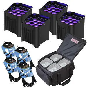 (4) Chauvet DJ Freedom Par H9 IP, IDJFR4 Bag, (4) DMX Cables Bundle