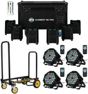 American DJ Element H6 Pak with Charging Case (6-Pack), Rock-N-Roller R2RT, Litake36 LED Stage Lights 4 Pack Bundle