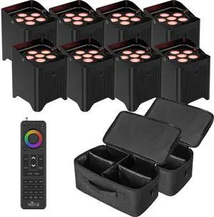 (8) Chauvet DJ Freedom Par T6 Battery-Powered, (2) IBVIVIC 4 Par Bags, Chauvet DJ RFC-XL Bundle