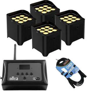 (4) Chauvet DJ Freedom Par Q9, Chauvet DJ D-Fi Hub, DMX Cable Bundle