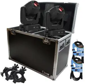 (2) CHAUVET Intimidator Spot 475ZX (Black), Flight Case, (2) DMX Cables, (2) Clamps Bundle
