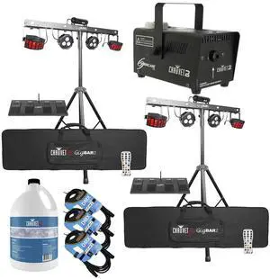 (2) Chauvet DJ GigBAR 2 All-In-One Lighting System, Chauvet H700, (3) DMX Cables, Gallon Fog Liquid Bundle