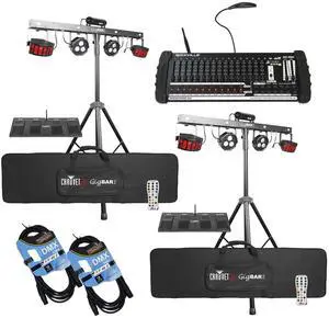 (2) Chauvet DJ GigBAR 2 All-In-One Lighting System, Rockville ROCKFORCE W4 384, (2) DMX Cables Bundle
