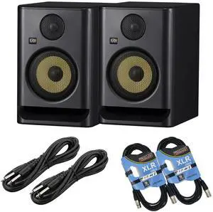 (2) KRK ROKIT 5 G5 5 Powered Studio Monitor (Black)  (2) XLR Cables  (2) 1/4 Cables Bundle
