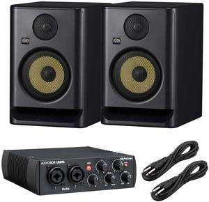 (2) KRK ROKIT 5 G5 5 Powered Studio Monitor (Black)  Presonus AudioBox USB  (2) 1/4 Cables Bundle