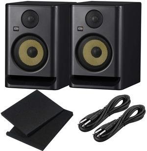 (2) KRK ROKIT 5 G5 5 Powered Studio Monitor (Black)  Pads  (2) 1/4 Cables Bundle