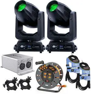(2) American DJ VIZI CMY300, Chauvet DJ XPRESS 1024, (2) DMX Cable 50FT, (2) Clamps, Extension Cord Reel 75FT Bundle
