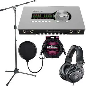Universal Audio Apollo x4 (G2)  Gator GFW-MIC-2020  ErnieBall XLR 25FT  POP Filter  ATH-M30X Bundle