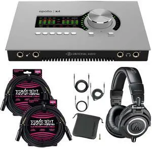 Universal Audio Apollo x4 (G2)  Audio Technica ATH-M50X  (2) ErnieBall XLR 25FT Bundle