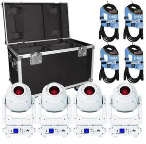 (4) American DJ Focus Spot 4Z Pearl 200W LED Moving Head Spot Fixtures with Road Case Package