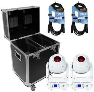 (2) American DJ Focus Spot 4Z Pearl 200W LED Moving Head Spot Fixtures with Road Case Package
