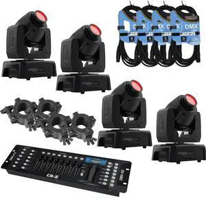 (4) Chauvet DJ Intimidator Spot 110 Lightweight LED Moving Head with Clamps & CO-Z 192 DMX 512 Stage DJ Light Controller Lighting