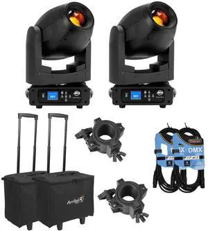 (2) American DJ Focus Spot 4Z 200W LED Moving Head Spot Fixtures with Arriba Cases ACR-16 Lighting Case Package