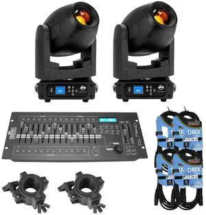 (2) American DJ Focus Spot 4Z 200W LED Moving Head Spot Fixtures with Chauvet DJ Obey 70 Universal DMX Lighting Controller Package